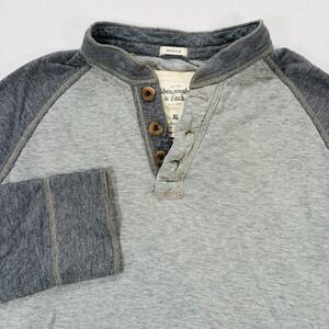 Abercrombie & Fitch Mens XL Muscle Fit Henley Raglan Long Sleeve Shirt Grey Y2K